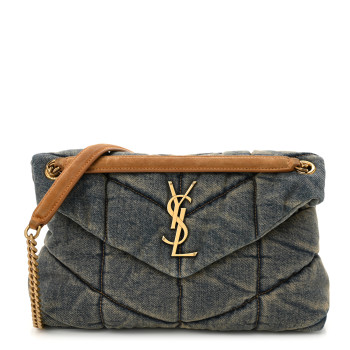 SAINT LAURENT Denim Quilted Small Loulou Puffer Monogram Chain Satchel Blue Cinnamon