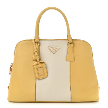PRADA Saffiano Lux Bi-Color Promenade Tote Ginestra White