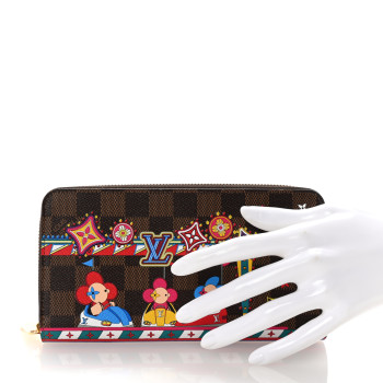 LOUIS VUITTON Damier Ebene 2020 Christmas Animation Bumper Cars Zippy Wallet Coquelicot