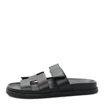 HERMES Calfskin Womens Chypre Sandals 36.5 Black