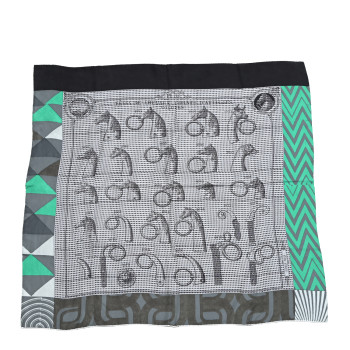 HERMES Silk Manufacture de Boucleries Scarf 90 Gris Noir Menthol