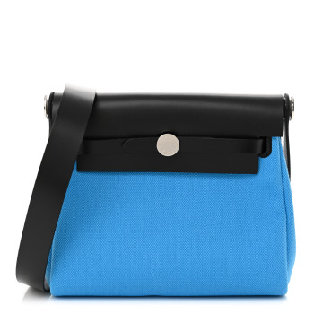 HERMES Military Toile Vache Hunter Herbag Zip Retourne 20 Bleu Riviera Black