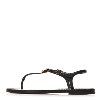 CHANEL Lambskin CC Thong Sandals 38 Black Gold