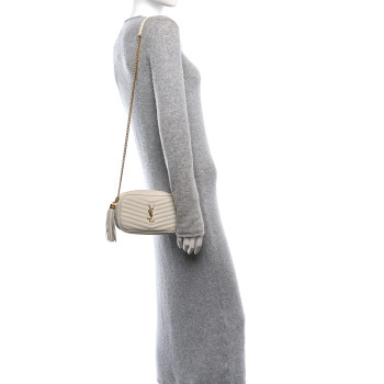 SAINT LAURENT Grain De Poudre Matelasse Monogram Mini Lou Camera Bag Crema Soft
