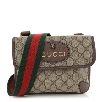 GUCCI GG Supreme Monogram Web Small Neo Vintage Double Flap Messenger Bag Beige New Acero