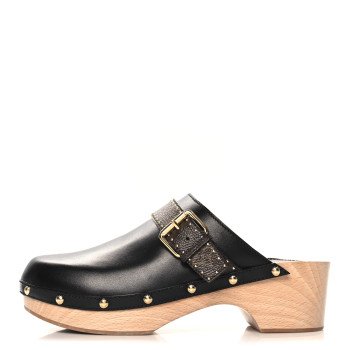 LOUIS VUITTON Calfskin Patent Monogram Cottage Clog Mules 40 Black