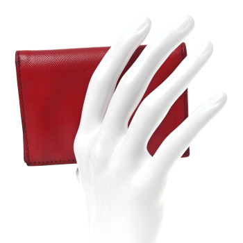 PRADA Saffiano Triangle Bi-Fold Card Holder Wallet Red