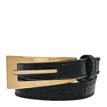 SAINT LAURENT Calfskin Crocodile Embossed Double Wrap Buckle Bracelet M Black Gold