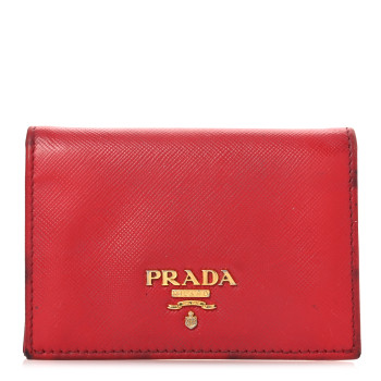 PRADA Saffiano Triangle Bi-Fold Card Holder Wallet Red