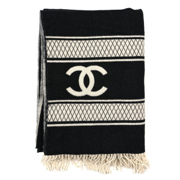 CHANEL Wool Cashmere CC Throw Blanket Blanket White