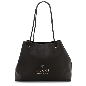 GUCCI Calfskin Medium Braided Handle Gifford Tote Dark Brown