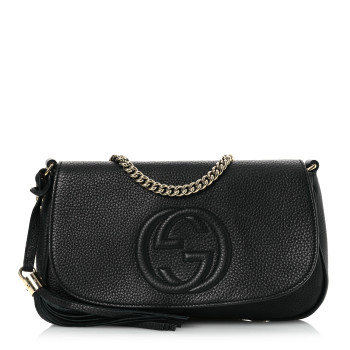 GUCCI Pebbled Calfskin Medium Soho Flap Crossbody Black