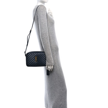 SAINT LAURENT Calfskin Matelasse Monogram Lou Camera Bag Deep Marine