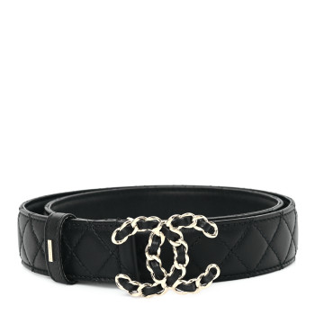 CHANEL Calfskin Quilted CC Chain Belt 85 34 Black