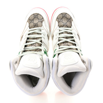 GUCCI Demetra GG Supreme Monogram Mens Basket High Top Sneakers 8.5 Great White Beige Ebony