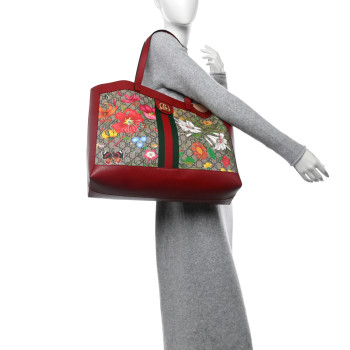 GUCCI GG Supreme Monogram Flora Web Large Ophidia Tote Red