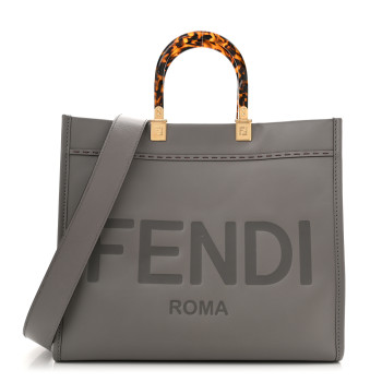 FENDI Vitello King Plexiglass Logo Embossed Medium Fendi Sunshine Shopper Tote Moon