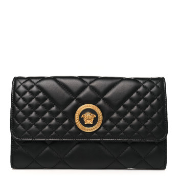 VERSACE Lambskin Quilted Medusa Wallet on Chain Crossbody Black Gold
