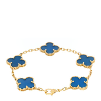 VAN CLEEF & ARPELS 18K Yellow Gold Blue Agate 5 Motifs Vintage Alhambra Bracelet