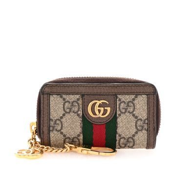 GUCCI GG Supreme Monogram Web Ophidia Zip Around Key Case Beige New Acero