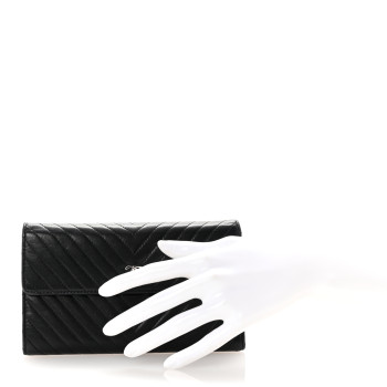 CHANEL Lambskin Chevron Quilted Large Flap Clutch Wallet Black