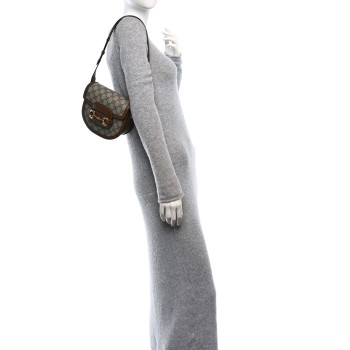 GUCCI GG Supreme Monogram Mini Horsebit 1955 Rounded Shoulder Bag Beige Brown Sugar
