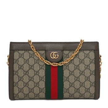 GUCCI GG Supreme Monogram Web Small Ophidia Chain Shoulder Bag Brown