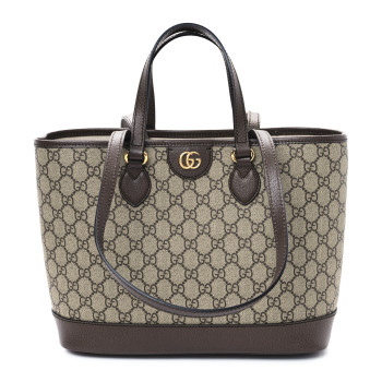 GUCCI GG Supreme Monogram Textured Calfskin Small Ophidia Tote Beige Ebony