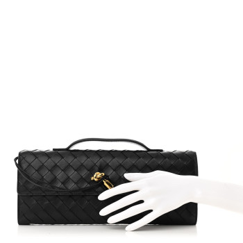 BOTTEGA VENETA Nappa Intrecciato Long Andiamo Top Handle Clutch Black