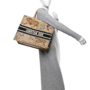 CHRISTIAN DIOR Suede Large Dioriviera Toile De Jouy Book Tote Beige Multicolor