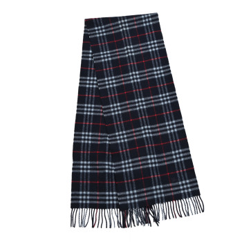 BURBERRY Wool Nova Check Fringe Scarf Blue