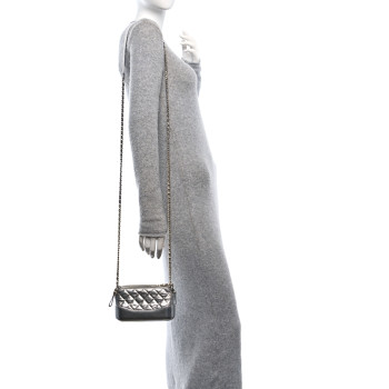CHANEL Metallic Lambskin Calfskin Quilted Small Gabrielle Clutch With Chain Silver