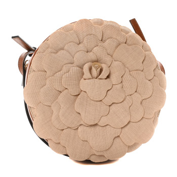 VALENTINO GARAVANI Canvas Calfskin Atelier 03 Rose Edition Round Crossbody Bag Natural
