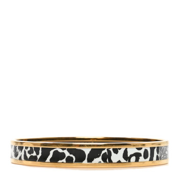HERMES Enamel Printed Jaguar Quetzal Bracelet 65 Black White