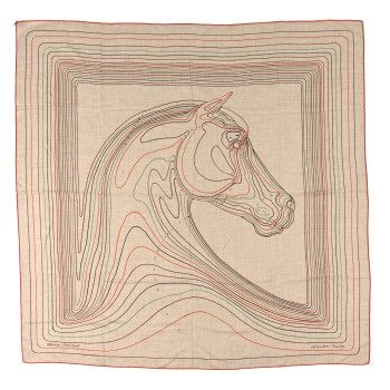 HERMES Cashmere Silk Pegase Paysage Shawl 140 Naturel Vert Orange
