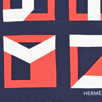 HERMES Silk Lettres Au Carre Scarf 45 Blanc Marine Rouge