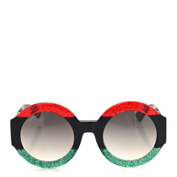GUCCI Acetate Glitter Round Frame GG0084S Sunglasses Red Green