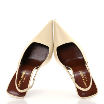 SAINT LAURENT Calfskin Kiss 105 Slingback Pumps 37 Egg Shell