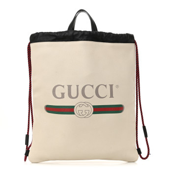 GUCCI Calfskin Logo Drawstring Backpack Mystic White