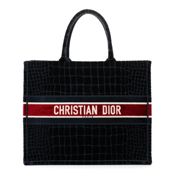 CHRISTIAN DIOR Velvet Mizza Embroidered Large Croc Book Tote Bleu Multicolor