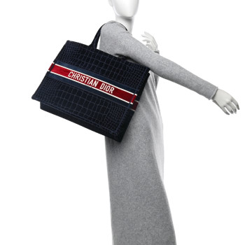 CHRISTIAN DIOR Velvet Mizza Embroidered Large Croc Book Tote Bleu Multicolor