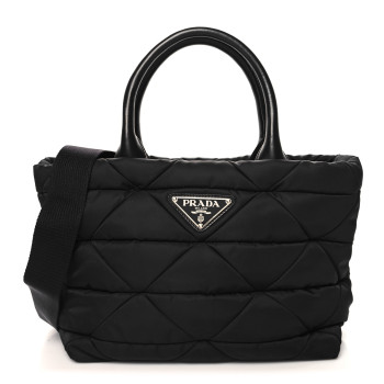 PRADA Re-Nylon Nappa Triangle Quilted Padded Small Double Handled Zip Tote Black