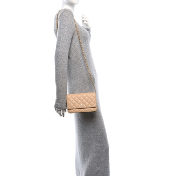 CHANEL Caviar Quilted Wallet on Chain WOC Beige