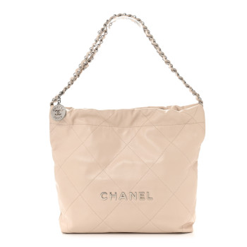 CHANEL Shiny Calfskin Quilted Small Chanel 22 Ecru