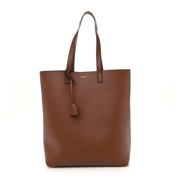 SAINT LAURENT Calfskin Bold Shopping Tote Brown