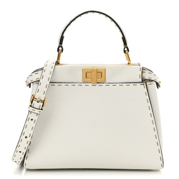 FENDI Cuoio Romano Selleria Mini Peekaboo Iconic Satchel White