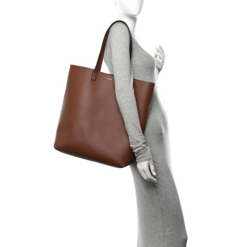 SAINT LAURENT Calfskin Bold Shopping Tote Brown