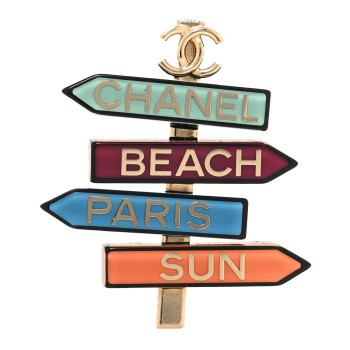 CHANEL Resin Chanel By The Sea Sign Brooch Multicolor