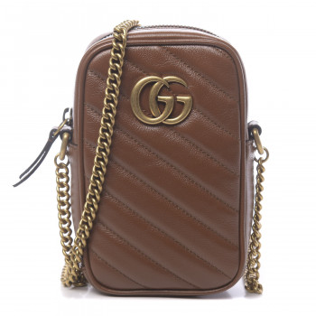 GUCCI Azalea Calfskin Matelasse Diagonal Mini GG Marmont Crossbody Bag Cuir