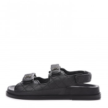 CHANEL Grained Calfskin Velcro Dad Sandals 38.5 Black